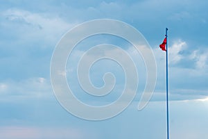 Flag background sky warning red isolated white communism sign symbol, concept wind safety from flagstaff from restricted
