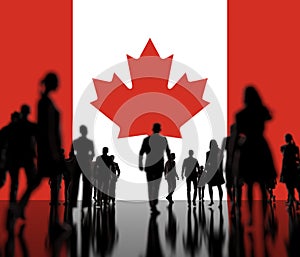 Flag of Canada and backlit crowd, 3d rendering