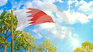 Flag of Bahrain at sunny day, sunny forecast symbol - nature 3D rendering