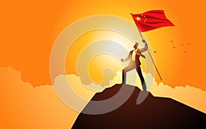 Flag Bearer Businessman Sunrise Glory China