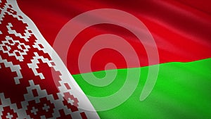 Flag of Belarus. Realistic waving flag 3D render illustration with highly detailed fabric texture