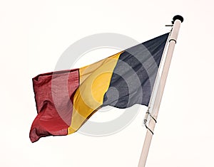 The flag of Belgium. Shot of the Belgian flag blowing in the wind.