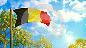Flag of Belgium at sunny day, carbon free symbol - nature 3D rendering