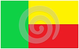 The flag of Benin one vertical band of green and two horizontal bands of yellow and red