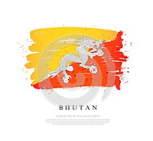 Flag of Bhutan. Brush strokes are drawn by hand. Independence Day