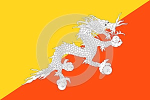 Flag of Bhutan. Kingdom of Bhutan