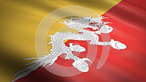 Flag of Bhutan. Realistic waving flag 3D render illustration with highly detailed fabric texture