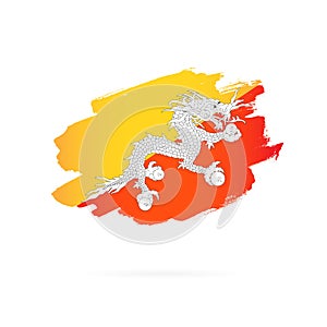 Flag of Bhutan. Vector illustration. Brush strokes