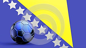 Flag of Bosnia Herzegovina with metal soccer ball, national soccer flag, soccer world cup, football european soccer, american and