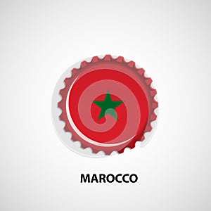 Flag bottle cap on white background. Marocco flag background. Abstract isolated vector illustration.