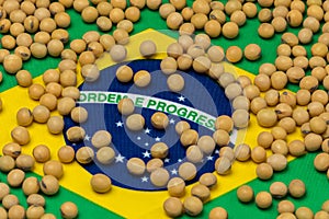 Flag of Brazil covered in soybeans