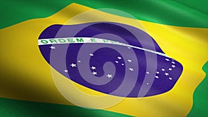 Flag of Brazil. Realistic waving flag 3D render illustration with highly detailed fabric texture