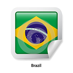 Flag of Brazil. Round glossy sticker