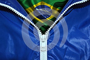 Flag of Brazil under unpacked zipper