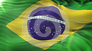 Flag of Brazil waving on sun. Seamless loop with highly detailed fabric texture