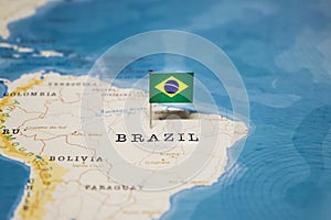 The Flag of Brazil in the World Map photo