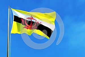 Flag of brunei Brunei Darussalam on the blue sky background.