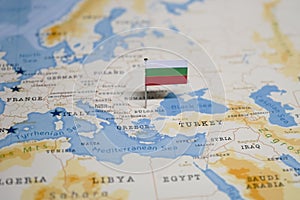 The Flag of bulgaria in the world map