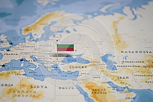 The Flag of bulgaria in the world map