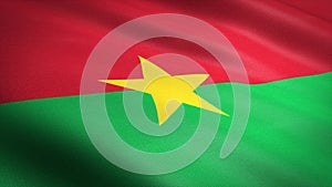 Flag of Burkina Faso. Realistic waving flag 3D render illustration with highly detailed fabric texture
