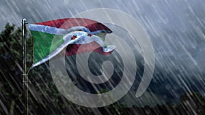 flag of Burundi with rain and dark clouds, twister forecast symbol - nature 3D rendering