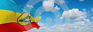 flag of Cabinda FLEC propose, africa at cloudy sky background, panoramic view. flag representing extinct country,ethnic group or photo