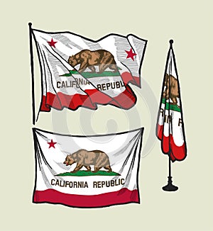 Flag of California on the wind and on the wall