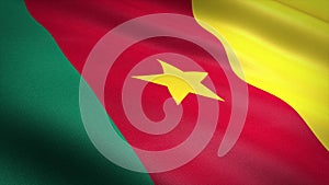 Flag of Cameroon. Realistic waving flag 3D render illustration with highly detailed fabric texture