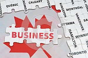 The flag of Canada features city name jigsaw puzzles and jigsaw puzzles with the words - Business