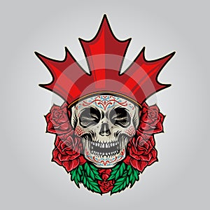 Flag Canada Logo Sugar Skull Dia De Los Muertos Illustrations