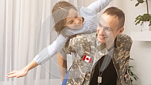 Flag of Canada on military uniform. Canadian soldiers. Army of Canada. Remembrance Day. Canada Day