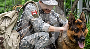 Flag of Canada on military uniform. Canadian soldiers. Army of Canada. Remembrance Day. Canada Day