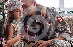 Flag of Canada on military uniform. Canadian soldiers. Army of Canada. Remembrance Day. Canada Day