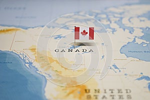 The Flag of canada in the world map