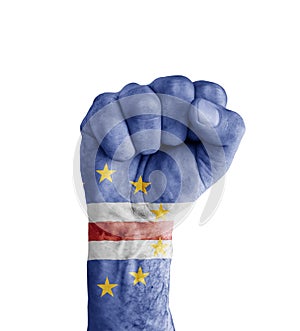 Flag of Cape Verde painted on human fist like victory symbol