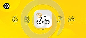 Flag, Cardio bike and Ole chant minimal line icons. For web application, printing. Vector