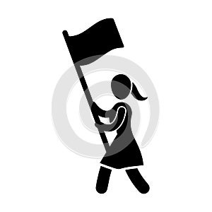 Flag carrier, guide icon. Black vector graphics