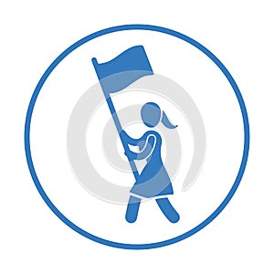 Flag carrier, guide icon. Blue color vector