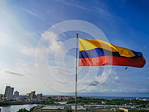 Flag at Castillo de San Felipe de Barajas castle in Cartagena de Indias, Colombia.