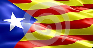 Flag of catalonia yellow and red strip with star waving texture fabric background, national catalan symbol vote for separatism