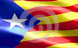 Flag of catalonia yellow and red strip with star waving texture fabric background, national catalan symbol vote for separatism ind