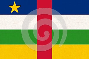 Flag of Central African Republic. Central African Republic flag on fabric surface.