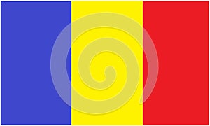 The flag of Chad with three equal vertical bands of blue yellow red slim white borders