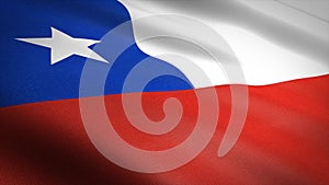 Flag of the Chile. Realistic waving flag 3D render illustration with highly detailed fabric texture
