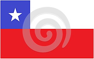 The flag of Chile with red and white horizontal stripe white five pointed star against a blue ssquare keeping top left