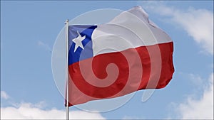 The flag of Chile waves in the wind in slow motion