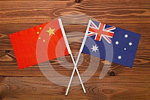 Flag of China and flag of Australia crossed with each other