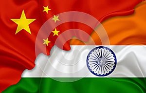 Flag of China and flag of India