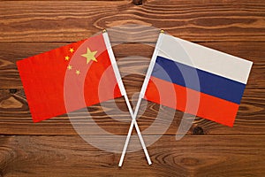 Flag of China and flag of Russia crossed with each other