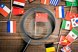 Flag of China. Flags of many countries, magnifying glass